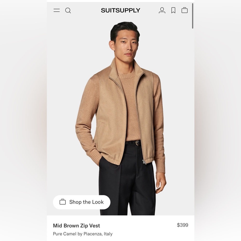Suitsupply 100% Camel Zip-Up Vest